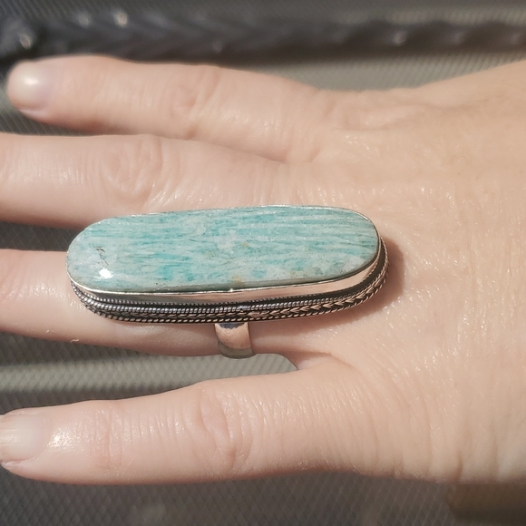 New Huge Amazonite 925 Silver Statement Ring. - Picture 4 of 16